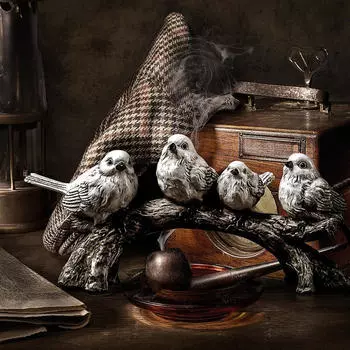 Статуэтки птиц на ветке, миниатюрные статуэтки для сада фей, украшения из смолы