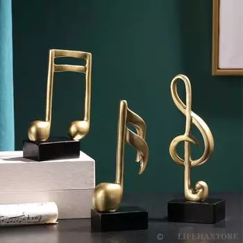 Статуэтки с музыкальными нотами в золотистом исполнении | Красивый декор для дома - (Упаковка из 3 штук, золотистая)