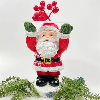 Статуэтки Санта-Клауса из смолы, держащие поднос для закусок, рождественская статуэтка с подставкой для угощений, подставка для торта, десерта, фруктовая тарелка для рождественской вечеринки