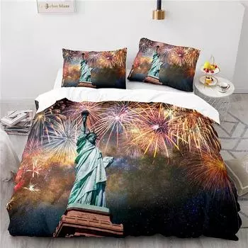Statue of Liberty American City 3D Bedding Set Scenery Duvet Cover Set with Pillowcase Home Textile Twin Full Queen King Size 135x200cm