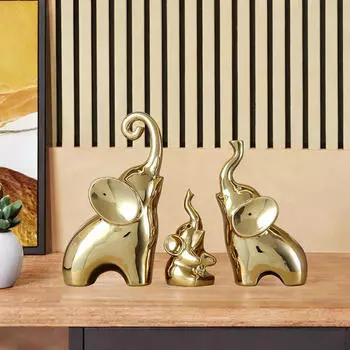 Статуи семьи слонов для шикарного домашнего декора Golden