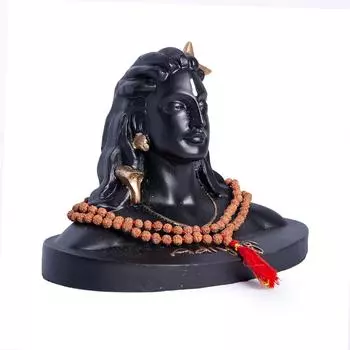 Статуя Адийоги с Рудракшей Мала (Бусины 4 мм) Статуя, вылепленная с большой детализацией в цвете слоновой кости с античной отделкой - Идол Адийоги для подарка Новейший