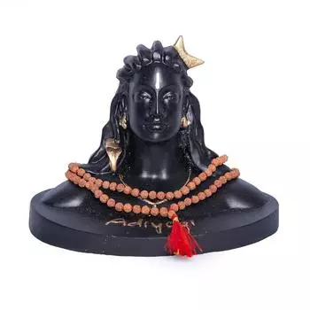 Статуя Адийоги с Рудракшей Мала (Бусины 4 мм) Статуя, вылепленная с большой детализацией, цвета слоновой кости с античной отделкой - идол Адийоги для подарка