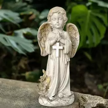 Статуя ангела для сада Солнечный ангел для украшения кладбища Садовый мемориальный ангел Смола Молящийся ангел фигурка для патио газон 30*14*9cm