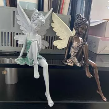 Статуя ангела из смолы, сидящая сказка в саду, декоративные украшения из смолы One Size белый