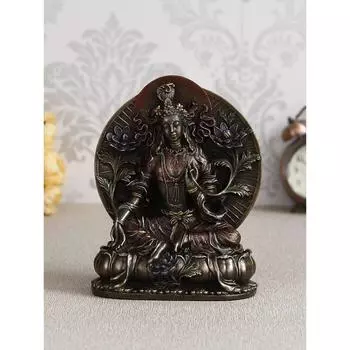 Статуя богини Тары из полирезины с бронзовой отделкой, красивый религиозный идол для дома, комнаты для пуджи, гостиной - идеальный подарок для духовных личностей