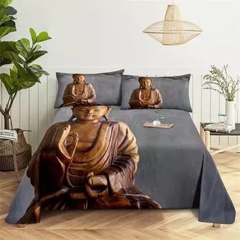 Статуя Будды цифровая печать полиэстер простыня с наволочкой домашний уют печатный комплект постельного белья простыня большая простыня 150X230cm(2Pcs)
