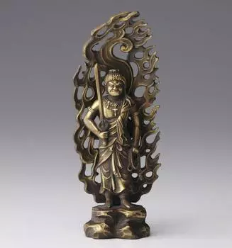 Статуя Будды Fudo Myoo золотая буддийская Hideun Makita Оригинальная модель в год зодиакального хранителя основное изображение Такаока медная посуда 15,5 см (старый