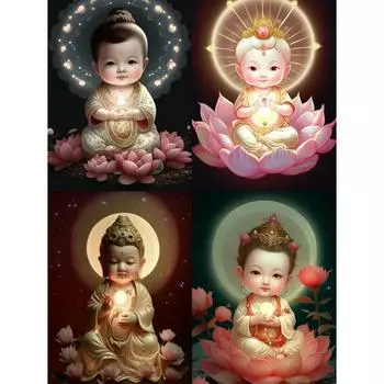 Статуя Будды Лотоса, милая фигурка 5DDIY, алмазная живопись, полная круглая квадратная картина, украшение для дома, украшение на стену, подарок Full Round 20x30CM