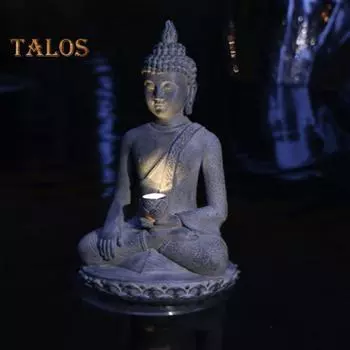 Статуя Будды с солнечным лотосом, сидящая в медитации, скульптура Будды, освещенная дзен-садовым декором, статуэтка Будды из смолы для наружного использования, патио, двора A