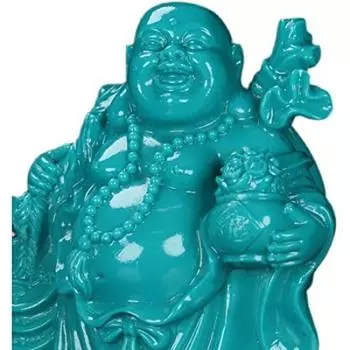 Статуя Будды Семь Богов Счастья Хотей Натуральная Бирюза Украшение Хотей Амулет Денежный Удачи 12 см x Ширина 10 см x Глубина (бирюзовый) (Высота 7см)