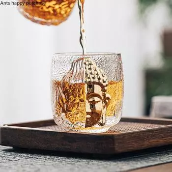 Статуя Будды Стеклянная чашка Чашка для чая Кунг-фу Чашки для послеобеденного чая Чашки для воды Стеклянная кружка Цветочная чашка для чая Молочная кружка Чайная кружка Подарок для бокала для вина