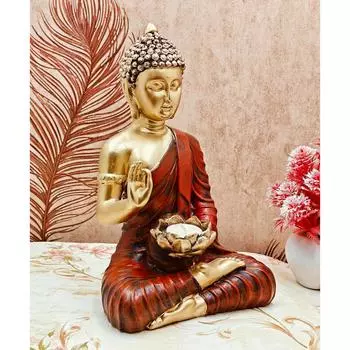 Статуя Будды, выставочный образец, идол с чайной свечой для домашнего декора и гостиной, уникальные выставочные образцы 1 фото (Золотой Махрун), Полистоун, Религиозный