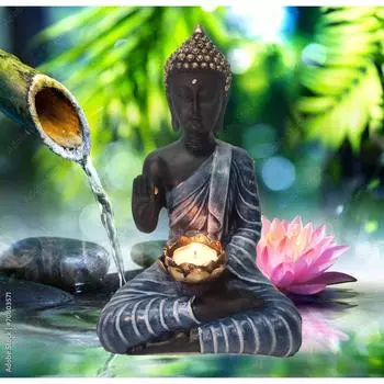 Статуя Будды, выставочный образец, идол с чайной свечой для домашнего декора и гостиной, уникальные выставочные образцы 1 фото (Черный Серый), Полистоун, Религиозный