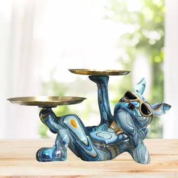 Статуя бульдога с двумя лотками для хранения вещей для декора спальни, скульптура из смолы 33x19x17 см Style B