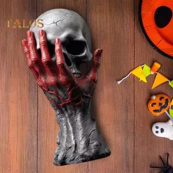 Статуя черепа на Хэллоуин, реалистичная скульптура черепа из смолы, готическая статуэтка черепа для дома с привидениями, домашний декор красный
