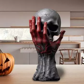 Статуя черепа Yousheng на Хэллоуин, скульптура из смолы ужасов, реалистичный череп, готическая статуэтка черепа для дома с привидениями, домашний декор красный