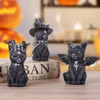 Статуя черной кошки, таинственная милая фигурка кошки, ведьмы, кошки, ведьмы, украшение для стола, ручная роспись, скульптура для Хэллоуина, 1 шт.