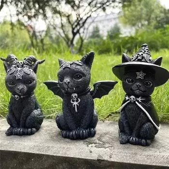 Статуя черной кошки, таинственная милая фигурка кошки, ведьмы, кошки, ведьмы, украшение стола, расписанная вручную скульптура для Хэллоуина
