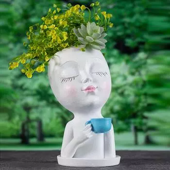 Статуя девушки кофе, ваза для цветов, современная декоративная маленькая ваза, полимерный цветочный горшок в скандинавском стиле для украшения дома, гостиной коричневый