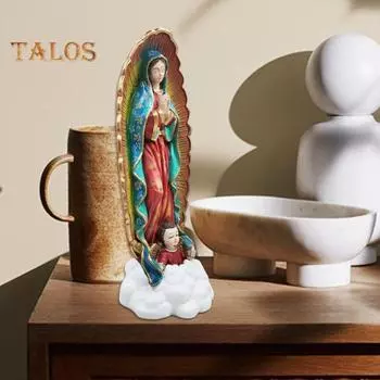 Статуя Девы Марии 11,8 дюймов, статуэтка Богоматери Гваделупской, расписанная вручную смоляная религиозная скульптура Пресвятой Богородицы для декора дома и молитвенного пространства 30cm