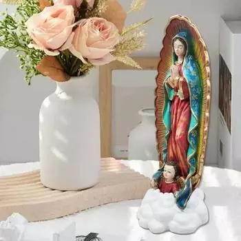Статуя Девы Марии 11,8 дюймов Статуэтка Богоматери Гваделупской, расписанная вручную смоляная религиозная скульптура Пресвятой Богородицы для дома и молитвенного пространства 30cm