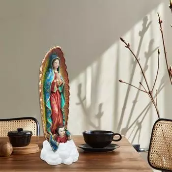 Статуя Девы Марии 11,8 дюймов, статуэтка Богоматери Гваделупской, расписанная вручную смоляная религиозная скульптура Пресвятой Богородицы для декора дома и молитвенного пространства 30cm