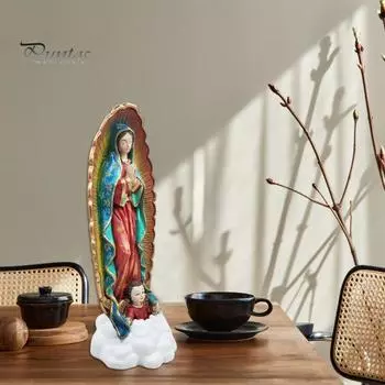 Статуя Девы Марии 11,8 дюймов, статуэтка Богоматери Гваделупской, расписанная вручную смоляная религиозная скульптура Пресвятой Богородицы для декора дома и молитвенного пространства 30cm