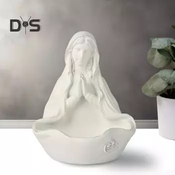 Статуя Девы Марии, держатель для четок, чаша для четок Богоматери, статуэтка из смолы, скульптура, домашний офис, книжная полка, украшение для рабочего стола, орнамент белый