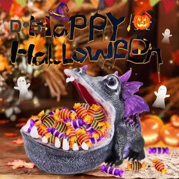 Статуя динозавра из смолы с большим ртом, конфетница в виде динозавра, настольная миска для ключей, органайзер для хранения всякой всячины для гостиной, офисных принадлежностей чёрный