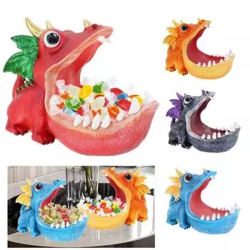Статуя динозавра из смолы с большим ртом, конфетница в виде динозавра, настольная миска для ключей, органайзер для хранения всякой всячины для гостиной, офисных принадлежностей чёрный