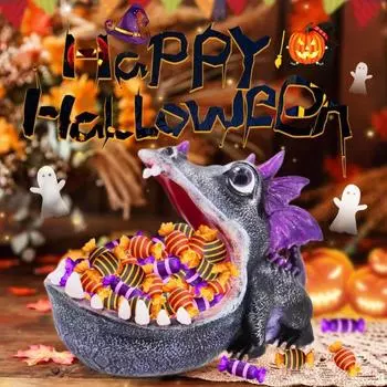 Статуя динозавра из смолы с большим ртом, конфетница в виде динозавра, настольная миска для ключей, органайзер для хранения всякой всячины для гостиной, офисных принадлежностей чёрный