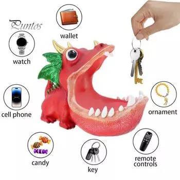 Статуя динозавра из смолы с большим ртом, конфетница в виде динозавра, настольная миска для ключей, органайзер для хранения всякой всячины для гостиной, офисных принадлежностей чёрный