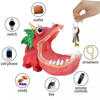 Статуя динозавра Yousheng из смолы, большая пасть динозавра, конфетница, настольная чаша для ключей, органайзер для хранения всякой всячины для гостиной, офисных принадлежностей чёрный