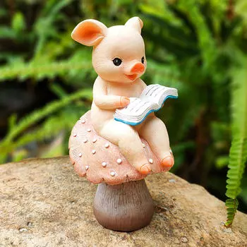 Статуя для сада животных, украшение для газона, книжная полка, декоративная фигурка для двора из смолы, скульптура гриба для Pig