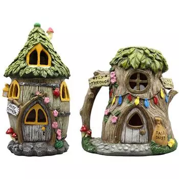 Статуя дома, светодиодный светильник на солнечной энергии, садовая фея, уличный светильник для дорожек, фигурка дома, декор для двора для наружного патио, фермерского дома Cup shaped