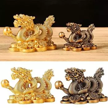 Статуя дракона по фэн-шуй 2024 г. Фигурки китайского дракона Новогодняя скульптура дракона 2024 г. Фигурка дракона 8cm*4.5cm*5cm золотой