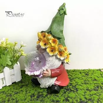 Статуя гнома, солнечные фонари, смоляная фигурка гнома, украшение с магической сферой, устойчивая к погодным условиям, скульптура гнома, светильник для лужайки патио белый