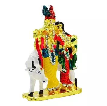 Статуя Господа Кришны Радхи Латунный Религиозный Индийский Автомобиль D cor Office D cor 3.3 X 2.3 Inches разноцветный