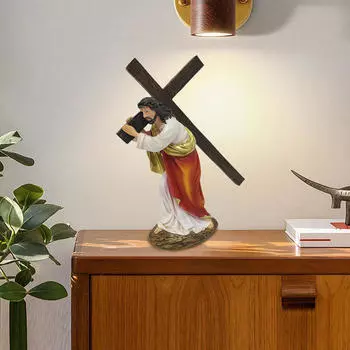 Статуя Иисуса, несущего крест, статуэтка из смолы, подарочное произведение искусства, религиозная фигура, скульптура для рабочего стола