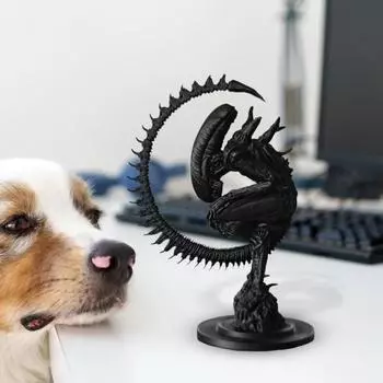 Статуя инопланетянина, 3D-печатная фигурка существа ужасов из смолы, украшение, 6 дюймов, коллекционная скульптура инопланетянина, настольный декор, подарок для фаната научной фантастики чёрный