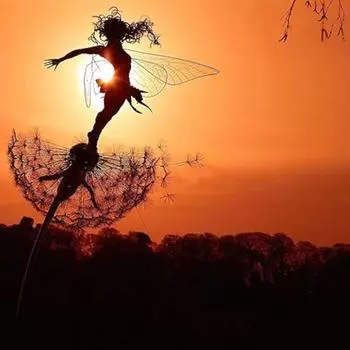 Статуя из нержавеющей стали, украшение, цветочная фея, танцующая с одуванчиком, садовая скульптура для наружного двора, дворика, газона, патио, металлические украшения серебряный