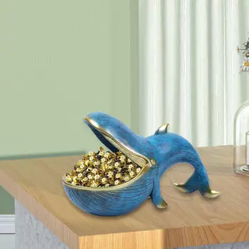 Статуя Кита, фигурка животного, современное искусство, настольный орнамент, чаша для конфет для входа в офис, столешница темно-синий