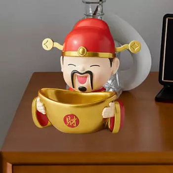 Статуя китайского бога богатства с подносом для хранения, подарок на новоселье, фен-шуй, скульптура, украшение для стола