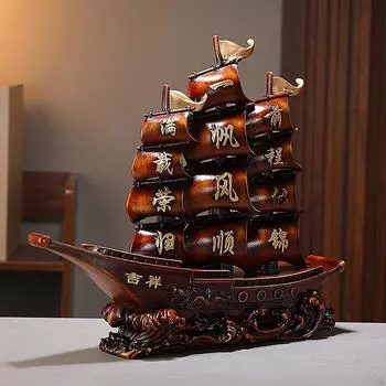 Статуя китайского парусника, украшение по фен-шуй, подарок на день рождения, статуэтка парусника из смолы, модель корабля коричневый