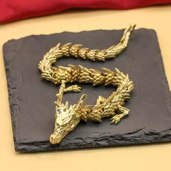 Статуя китайского зодиакального дракона, золотая латунная скульптура дракона с подвижными суставами, коллекционная фигурка китайского зодиакального дракона, украшение для стола золотистый