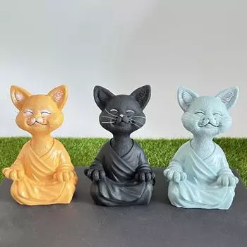 Статуя кошки Будды из смолы, сидящая в медитации, статуэтка кошки Дзен, настольная скульптура кошки оранжевый