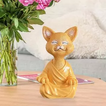 Статуя кошки Будды из смолы, сидящая в медитации, статуэтка кошки Дзен, настольная скульптура кошки серый