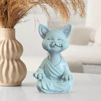 Статуя кошки Будды из смолы, сидящая в медитации, статуэтка кошки Дзен, настольное украшение для спальни, комнаты для йоги, подарки для любителей кошек серый