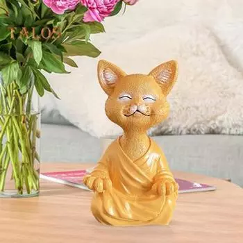 Статуя кошки Будды из смолы, сидящая в медитации, статуэтка кошки Дзен, настольное украшение для спальни, комнаты для йоги, подарки для любителей кошек серый